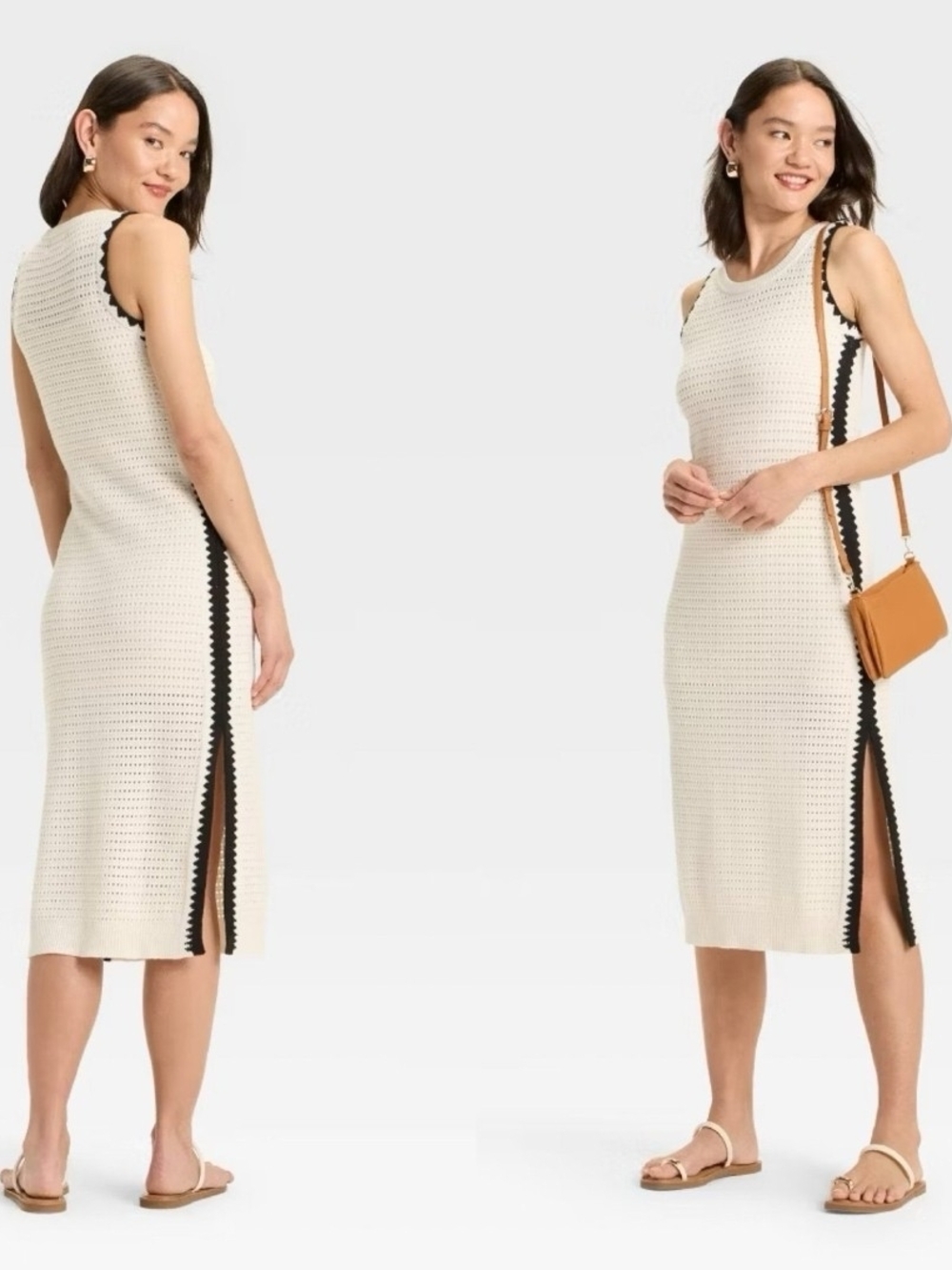 Universal Thread Cream Knit Midi Dress with Black Trim